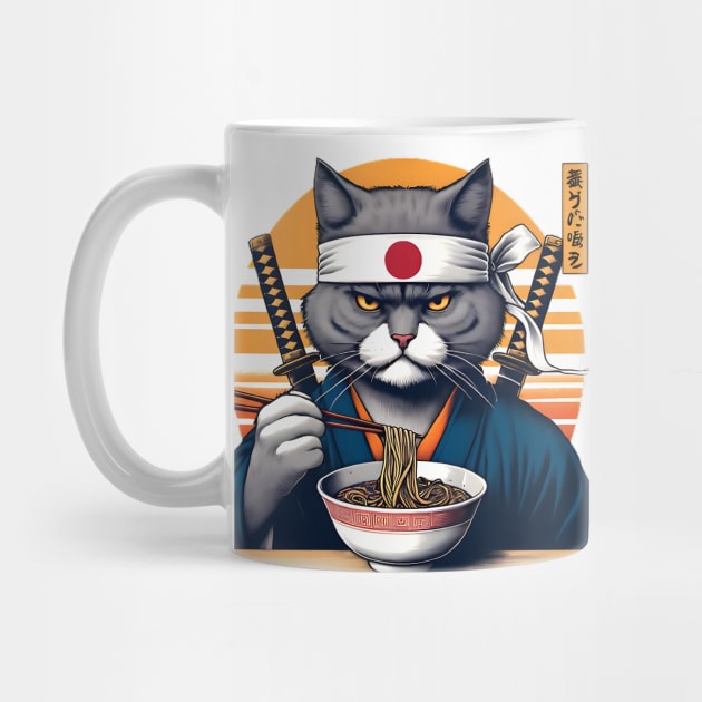 Samurai Cat Eating Ramen by VisionDesigner